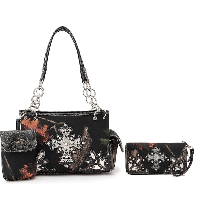 Cross Camo Western Handbag W/ Matching Wallet - Western Style & Crown Handbags - Onsale Handbag