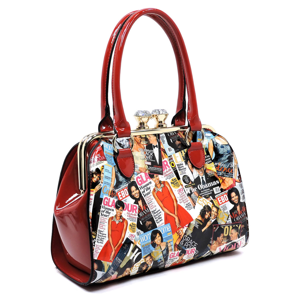 Magazine Cover Collage Kiss Lock Satchel - Fashion Handbags - Onsale Handbag