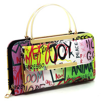 Graffiti Print Round Top Handle Crossbody Bag Clutch Wallet