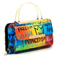 Graffiti Print Round Top Handle Crossbody Bag Clutch Wallet