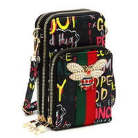 Multi Graffiti Queen Bee Stripe Crossbody Bag Cell Phone Purse