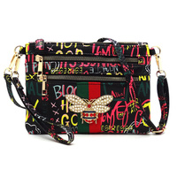 Multi Graffiti Queen Bee Stripe Clutch Crossbody Bag Wristlet