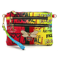 Multi Graffiti Queen Bee Stripe Clutch Crossbody Bag Wristlet