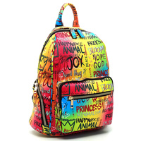 Multi Graffiti Print Backpack