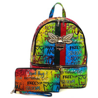 Multi Graffiti Queen Bee Stripe Quilted 2-in-1 Backpack