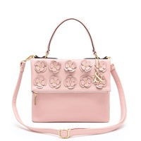 Flower Deco Flip Top Zipper Fashion Handbag