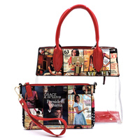Magazine Cover Collage Padlock See Thru 2-in-1 Satchel
